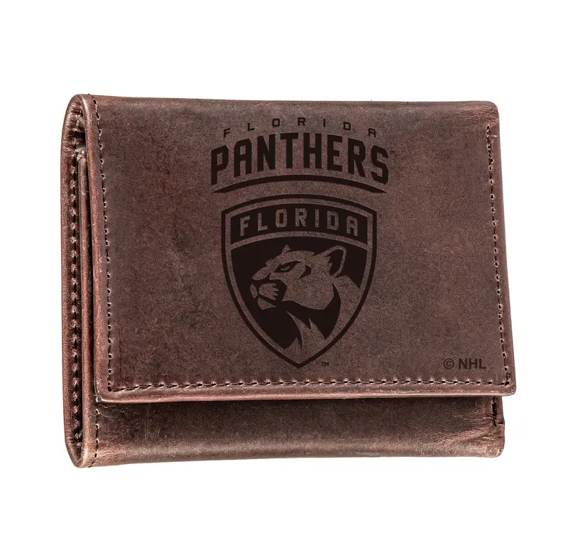 Florida Panthers, Tri-Fold Wallet, Brown, CH, 100% Genuine Leather