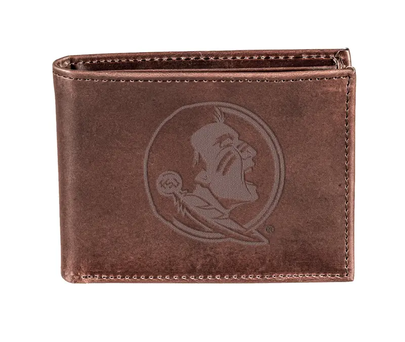 Florida State University, Bi-Fold Wallet, Brown, CH, 100% Genuine Leather