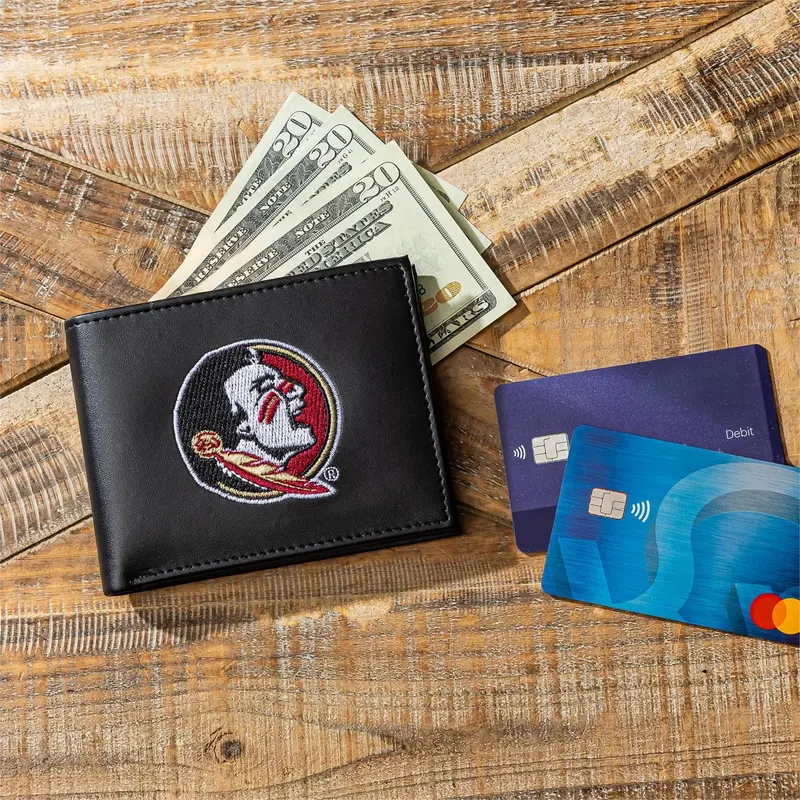 Florida State University Black Bi-Fold Embroidered Wallet w/ RFID Blocking