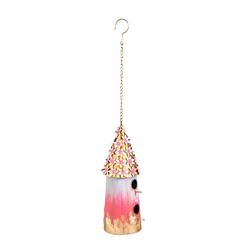 Flower Roof Decorative Metal Bird House, Large
