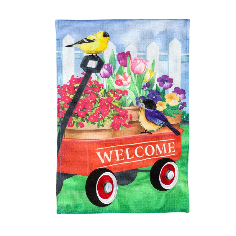 Flower Wagon Burlap Garden Flag,14b11443