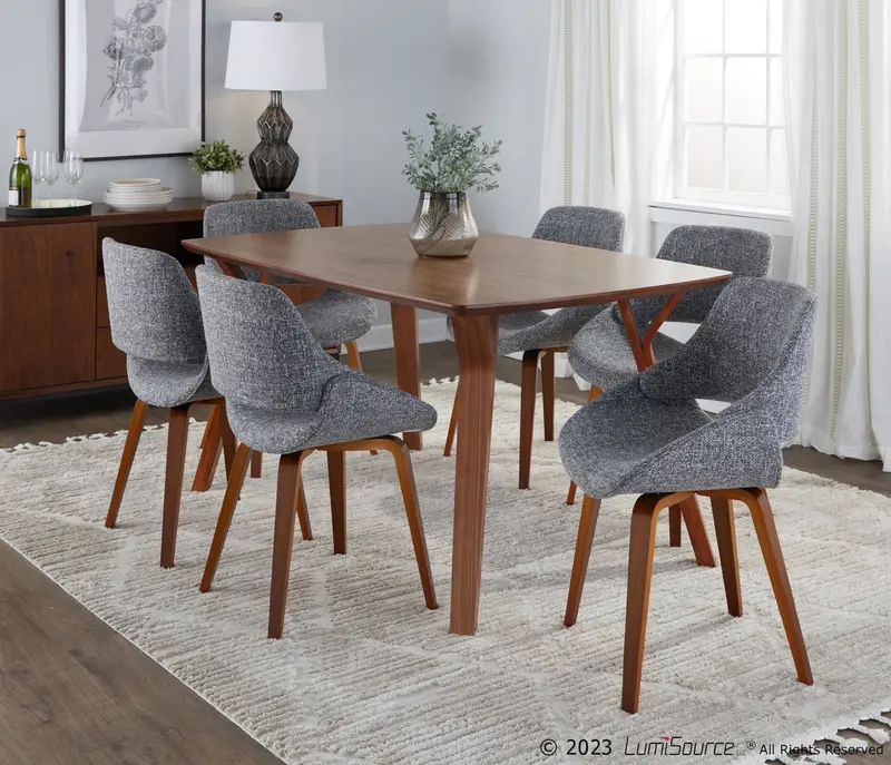 Folia Fabrico Dining Set - 7 Piece By LumiSource - DS7-FOLIAWLCL+6FBCOWLGY