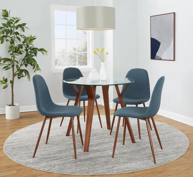 Folia Round Pebble Dining Set - 5 Piece By LumiSource - DS5-FOLIARNDWLCL+4PEBWLBU