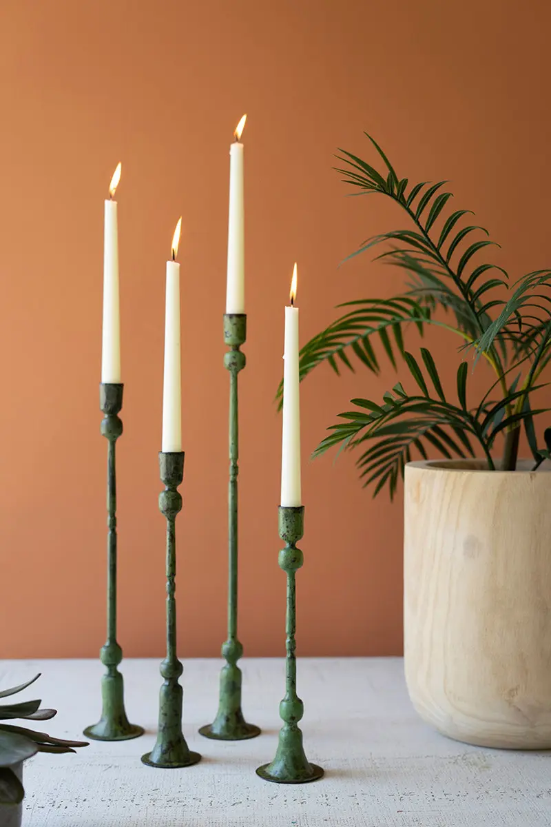 Forged Iron Taper Candle Holders - Green Patina Set Of 4 By Kalalou