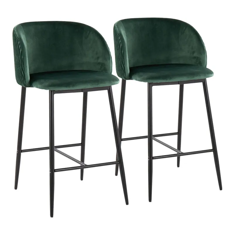 Fran Pleated Waves Fixed-Height Counter Stool - Set of 2 Green By LumiSource - B26-FRANPLTWVV BKGN2