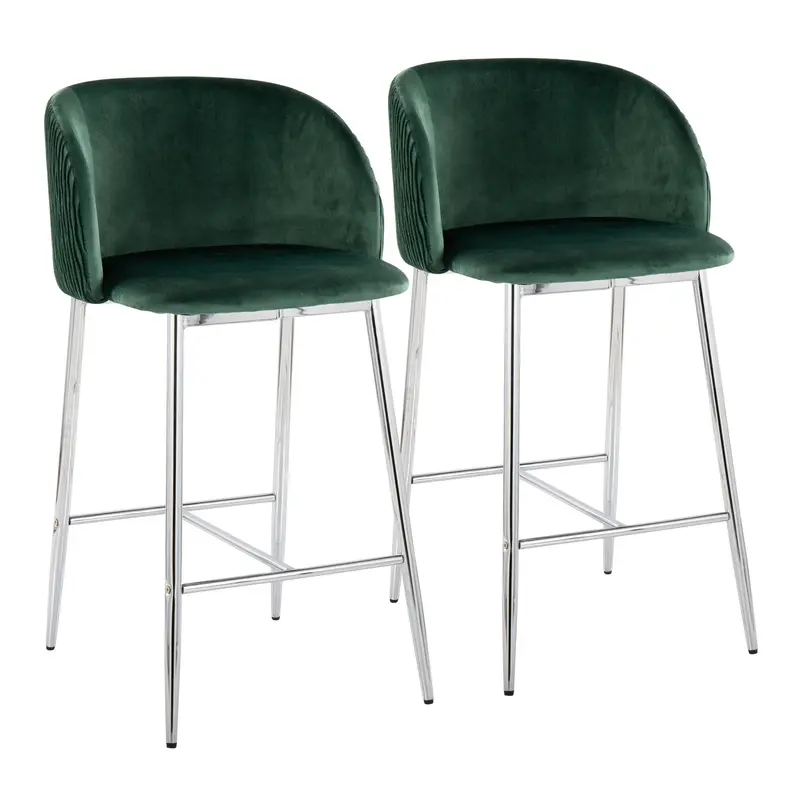 Fran Pleated Waves Fixed-Height Counter Stool - Set of 2 Green By LumiSource - B26-FRANPLTWVV CHRGN2