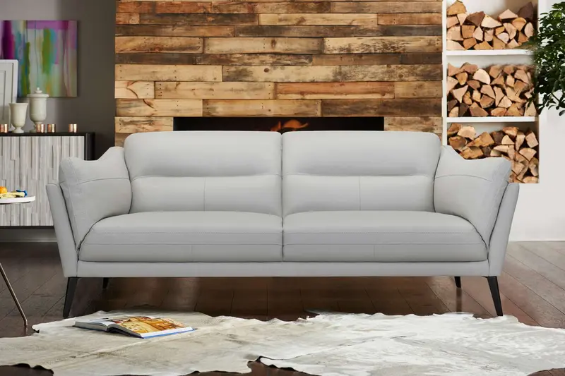 Franz 87" Modern Dove Gray Genuine Leather Sofa By Armen Living