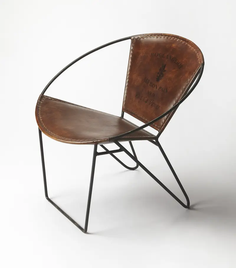 French Vintage Style Brown Leather Accent Chair By Homeroots