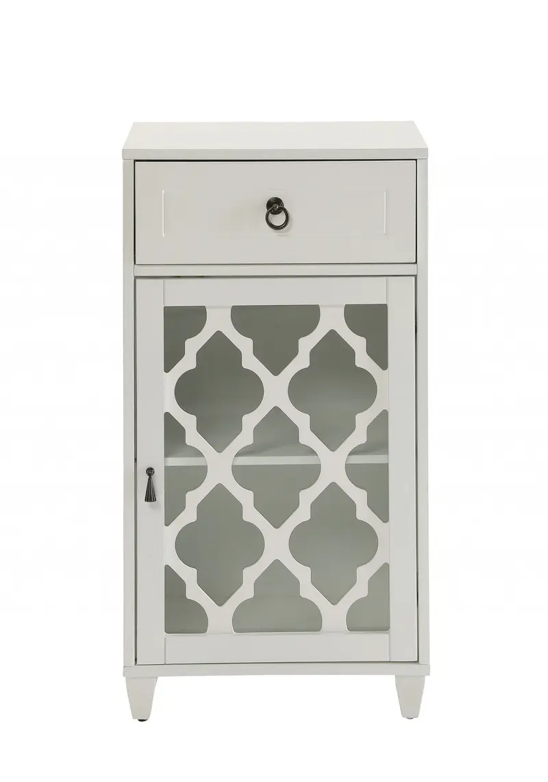 Fret Work Design Glass Door White Cabinet By Homeroots