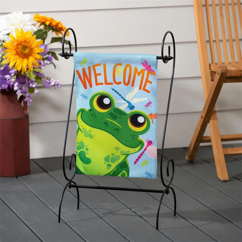 Friendly Frog Burlap Garden Flag