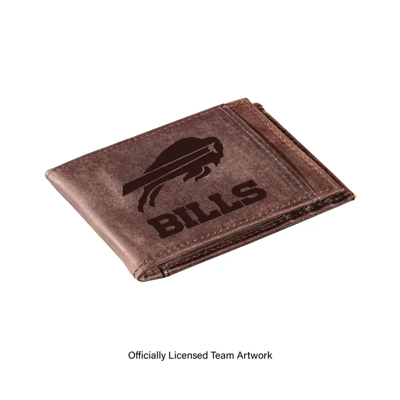 Front Pocket Wallet w/ RFID Blocking, Buffalo Bills, Brown