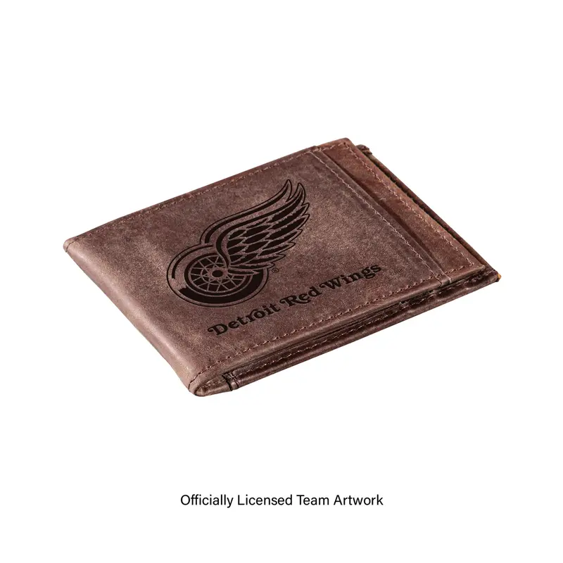 Front Pocket Wallet w/ RFID Blocking, Detroit Red Wings, Brown