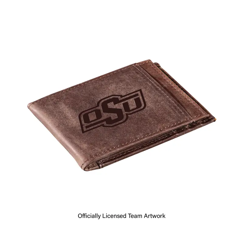 Front Pocket Wallet w/ RFID Blocking, Oklahoma State University, Brown