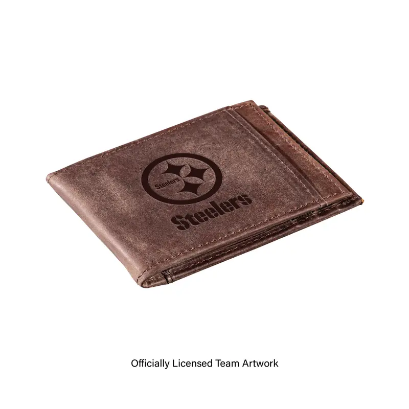 Front Pocket Wallet w/ RFID Blocking, Pittsburgh Steelers, Brown