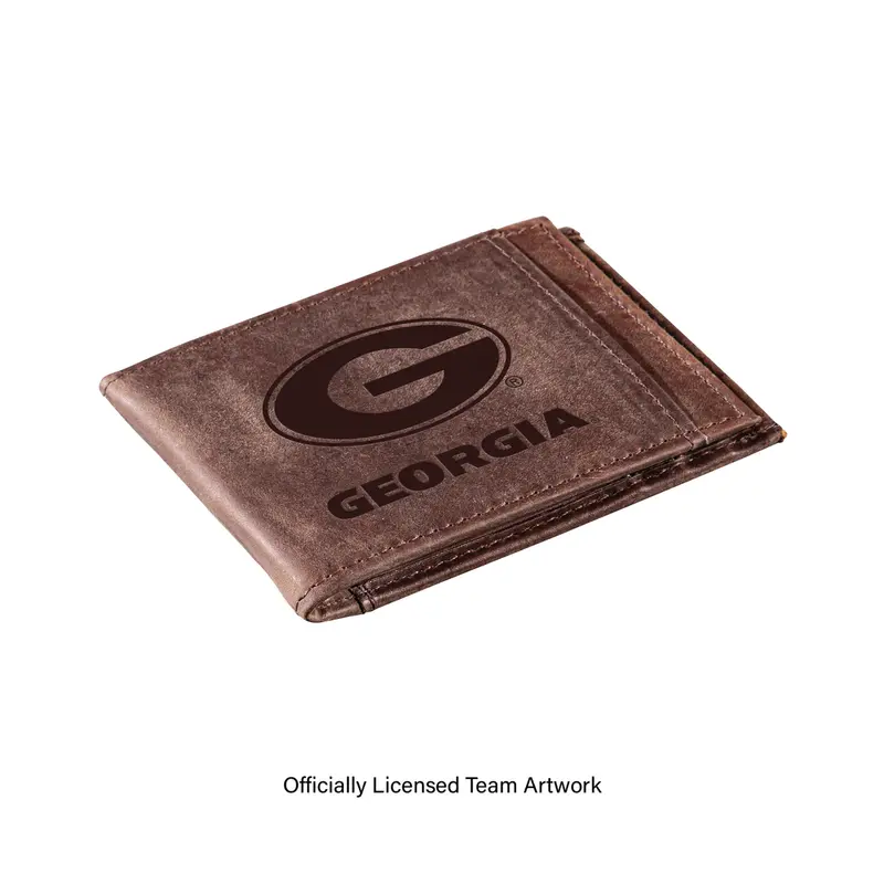 Front Pocket Wallet w/ RFID Blocking, University of Georgia, Brown