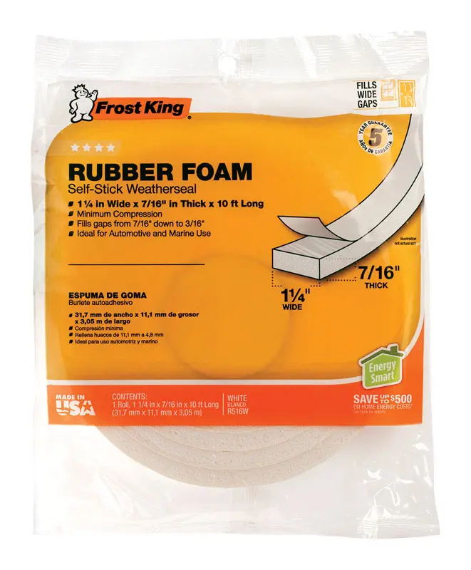 Frost King White Rubber Foam Weather Seal For Doors and Windows 10 ft. L X 0.44 in. - Open Box