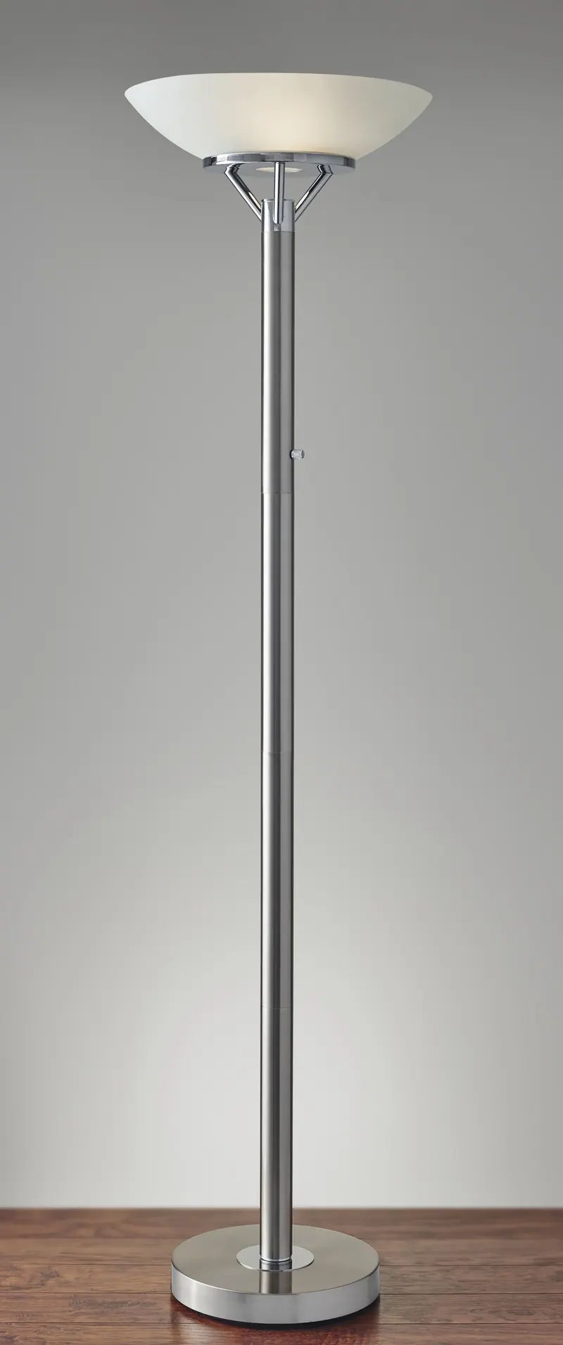 Frosted Glass Shade Uplighting Torchiere in Brushed Steel By Homeroots