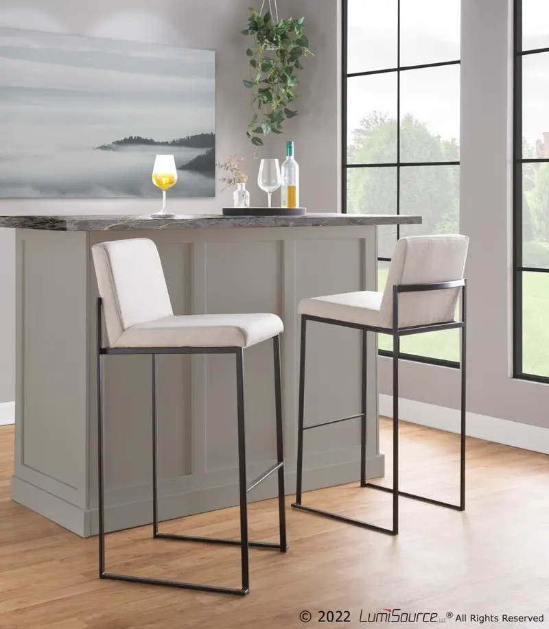 Fuji High Back 30" Fixed-Height Barstool - Set of 3 By LumiSource - B30-FUJIHBFB BKBG3