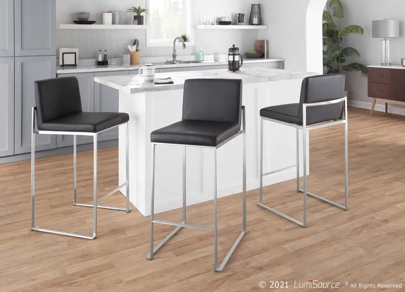 Fuji High Back Counter Stool - Set of 2 Black PU By LumiSource