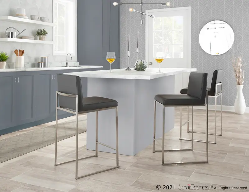Fuji High Back Counter Stool - Set of 2 Gray By LumiSource - B26-FUJIHB SSGY2