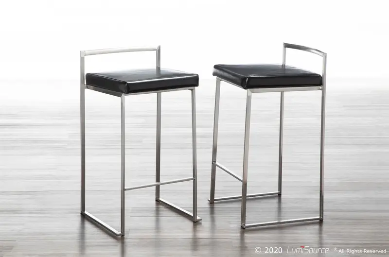 Fuji Stacker 26" Fixed-Height Counter Stool - Set of 3 By LumiSource - B26-FUJIPU SSBK3