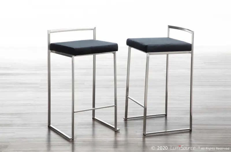 Fuji Stacker 26" Fixed-Height Counter Stool - Set of 3 By LumiSource - B26-FUJIV SSBK3