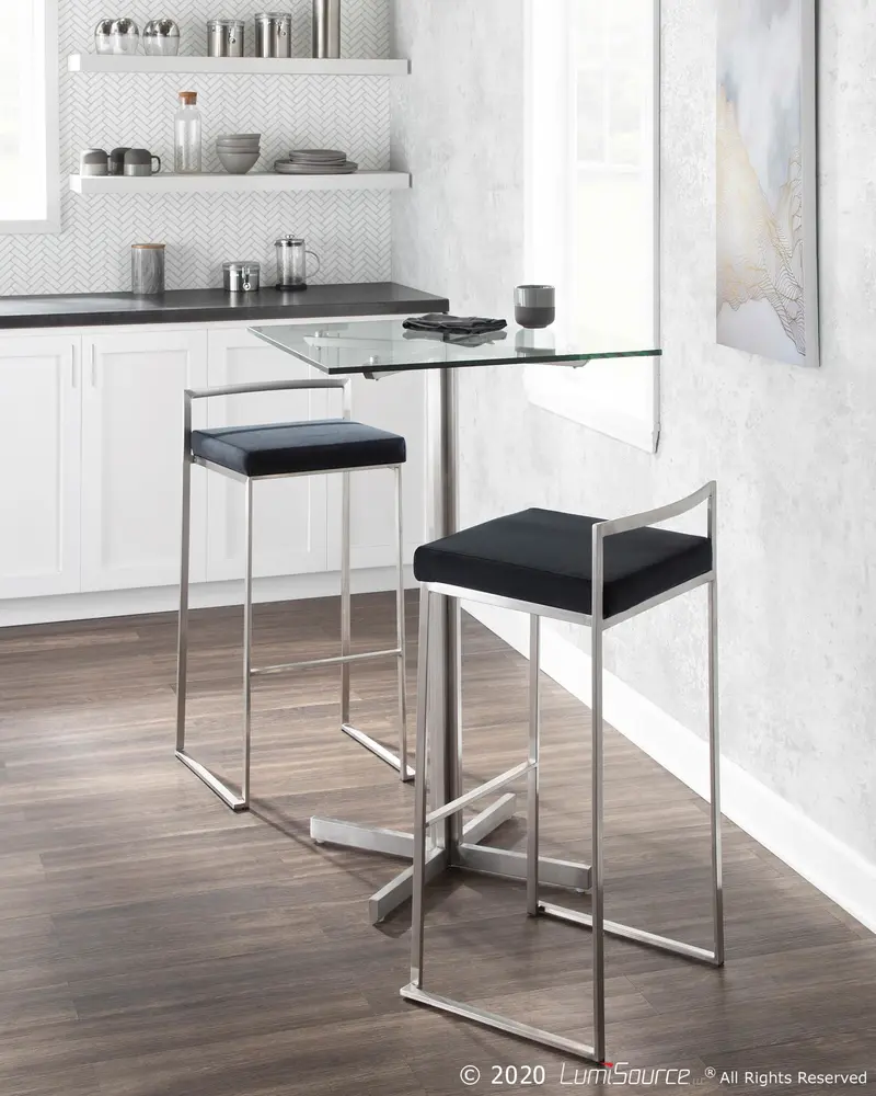 Fuji Stacker 30" Fixed-Height Barstool - Set of 3 By LumiSource - B30-FUJIPU SSBK3