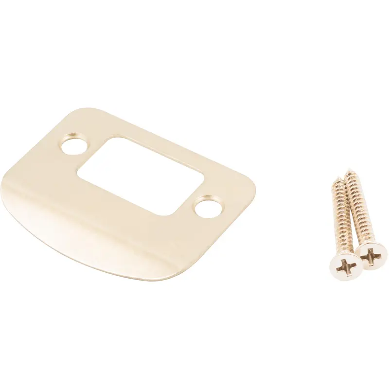 Full Lip Round Corner Deadbolt Strike Plate, 2-1/4 Inches, 1-5/8" Center-to-Center, Polished Brass by Stone Harbor Hardware