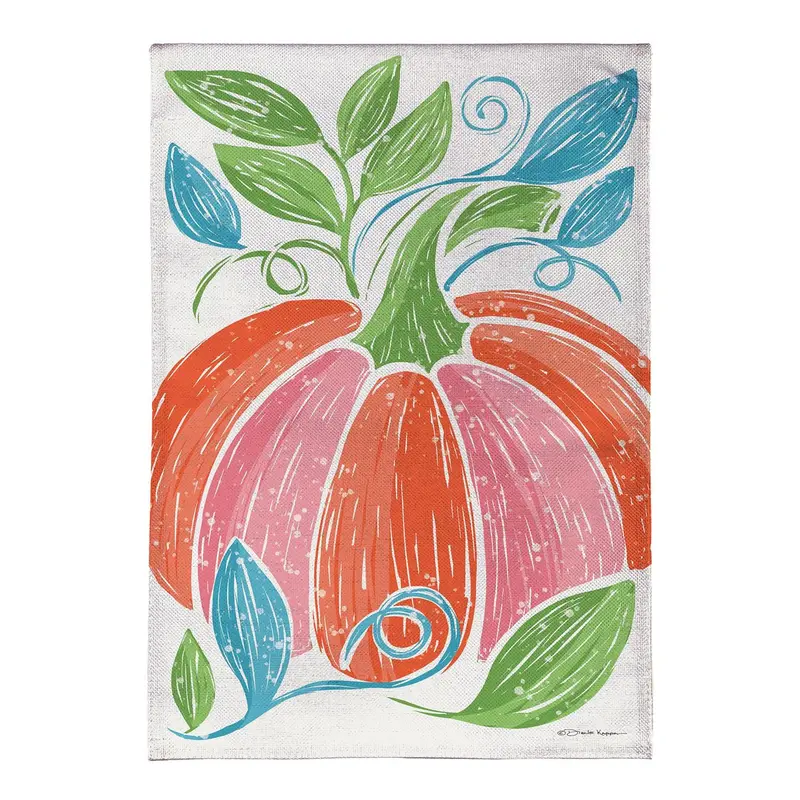 Fun Bright Pumpkin Burlap Flag House