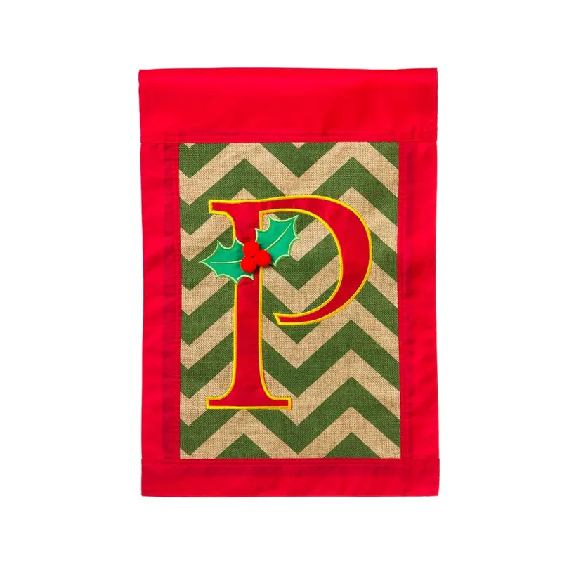 Garden Burlap Holly Monogram P Flag