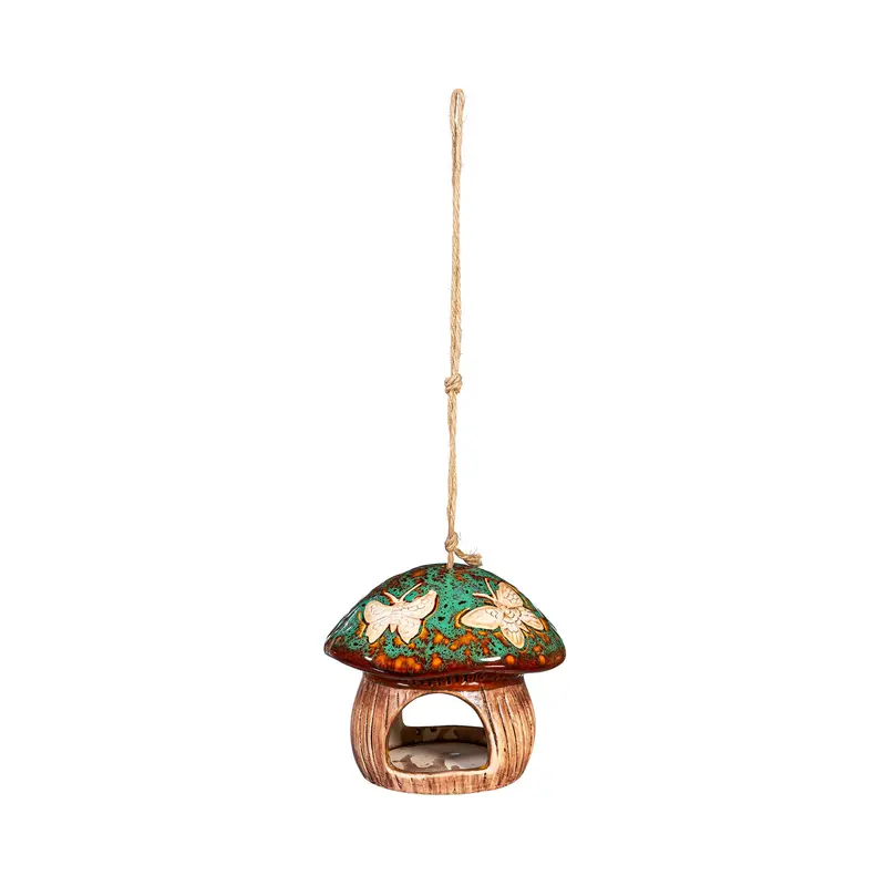 Garden of Wonder Bird Feeder, Ceramic Fantasy Green Mushroom
