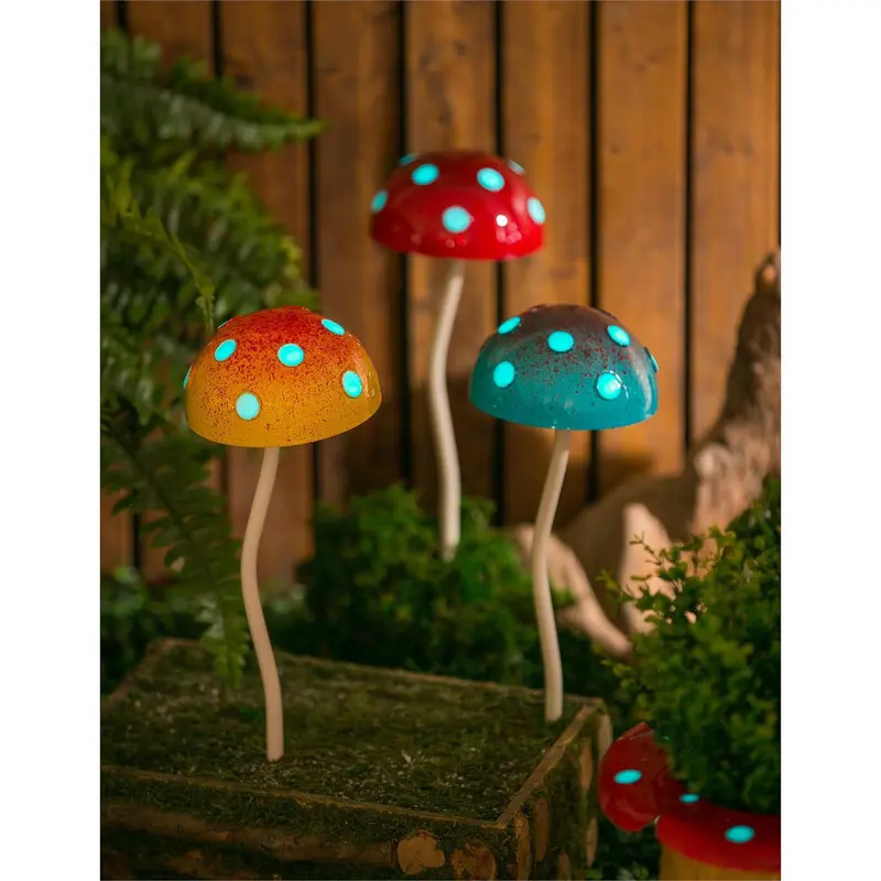Garden of Wonder Garden Stake, Glow in the Dark Mushroom Plant Pick, 12.5"H, Asst of 3, CDU