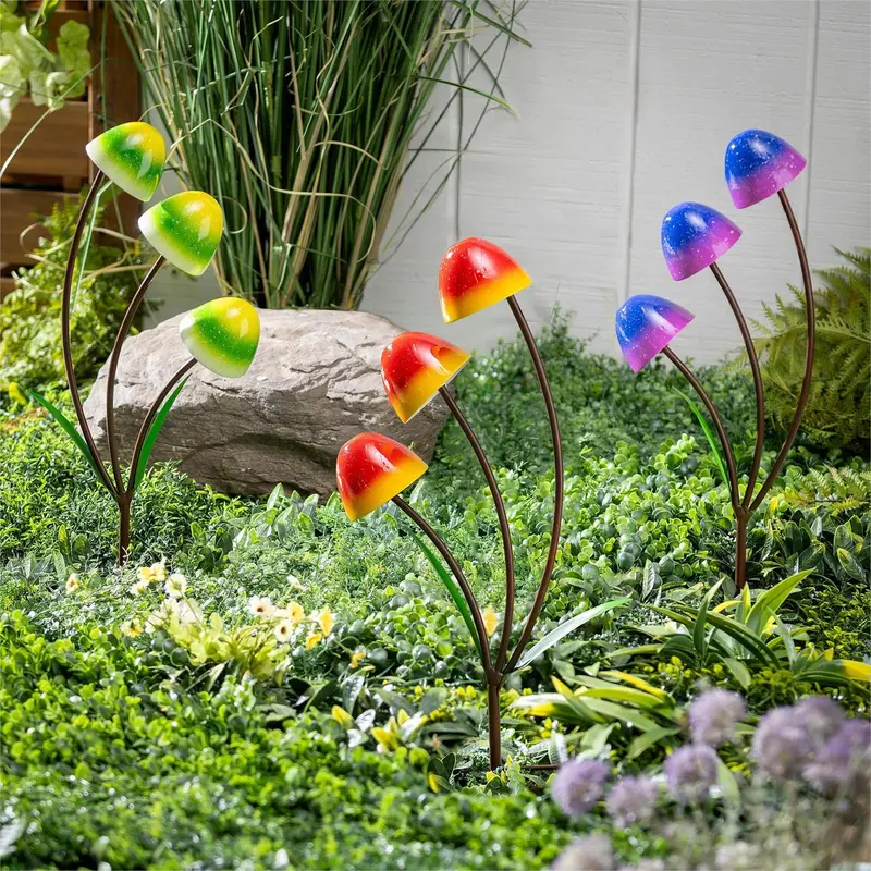 Garden of Wonder Garden Stake, Metal Trio Mushroom, 23", CDU