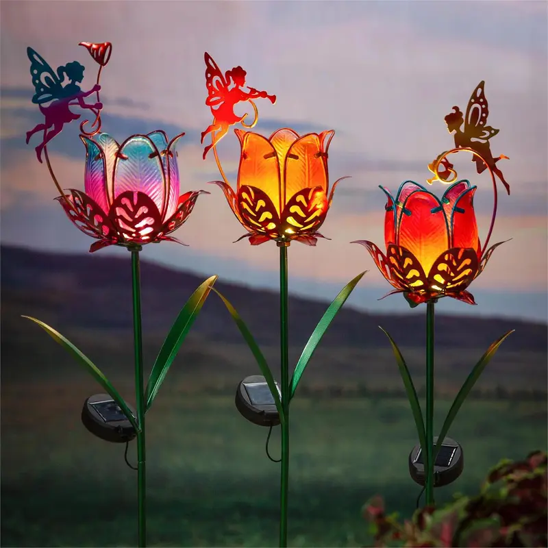 Garden of Wonder Garden Stake, Solar Glass Fairy Flower, 35"H, CDU