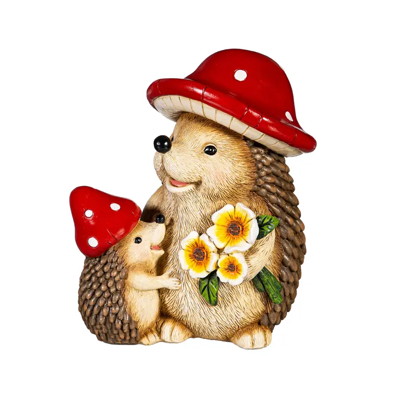 Garden of Wonder Garden Statue, Resin Mushroom Hedgehog Family, 7"H
