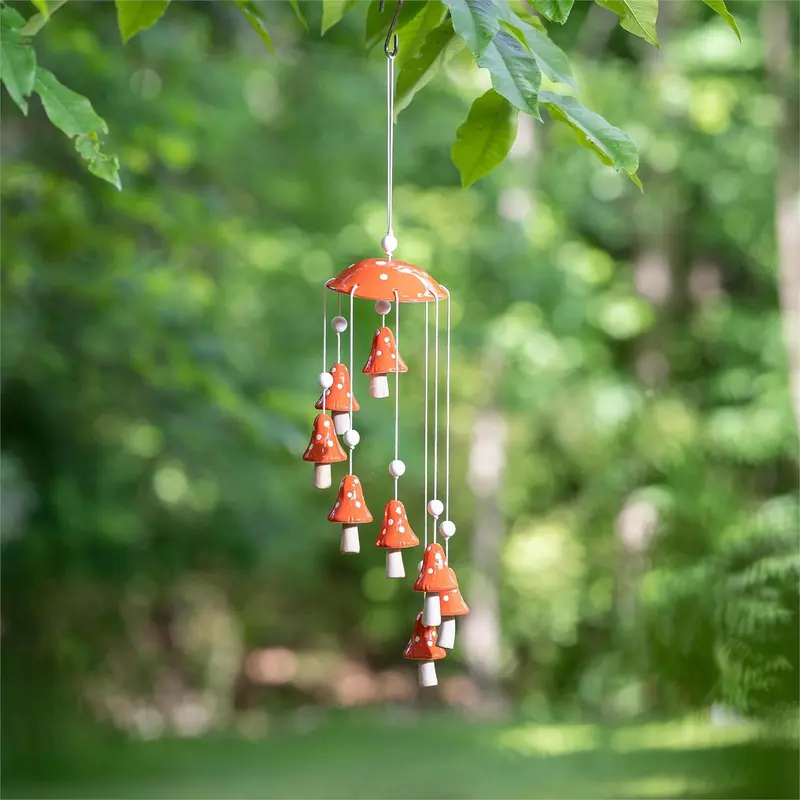 Garden of Wonder Outdoor Hanging Décor, Ceramic Red Mushroom
