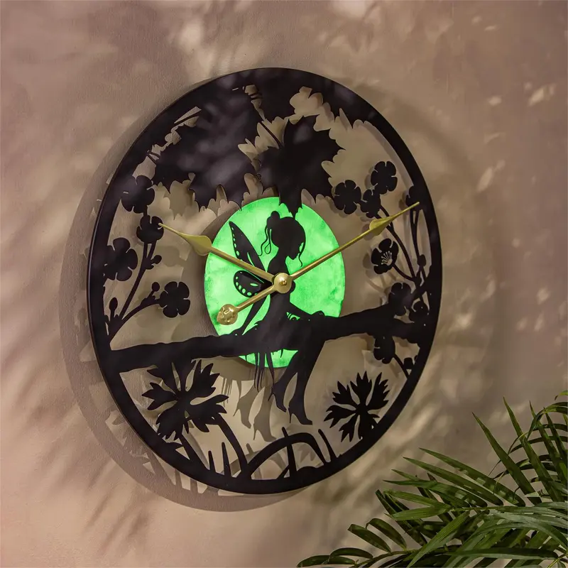Garden of Wonder Outdoor Wall Decor, Metal, Glow-In-the-Dark Wall Clock, 19.5"