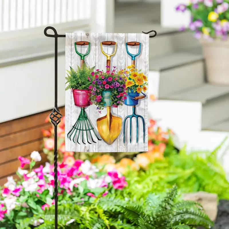 Garden Tool Trio Moire Garden Flag
