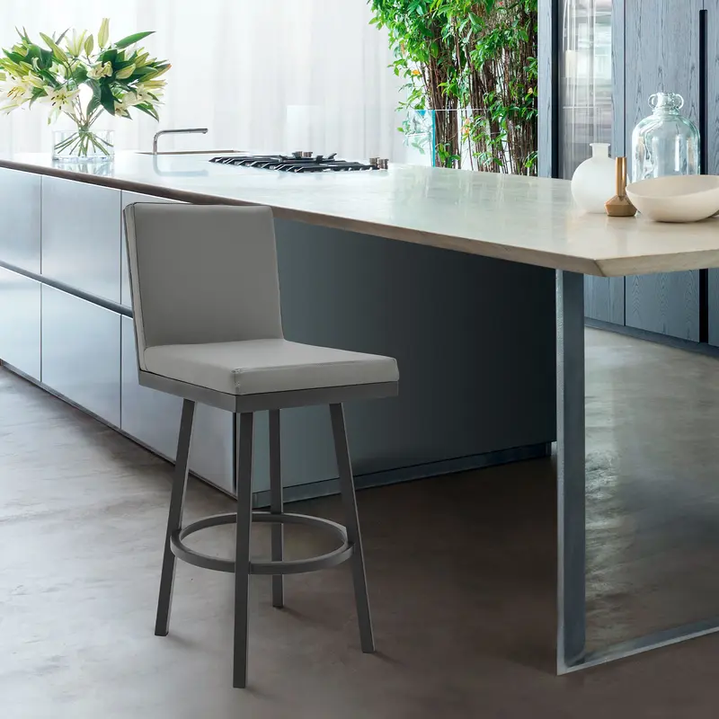 Gem 26" Swivel Modern Black Metal and Gray Faux Leather Bar and Counter Stool By Armen Living
