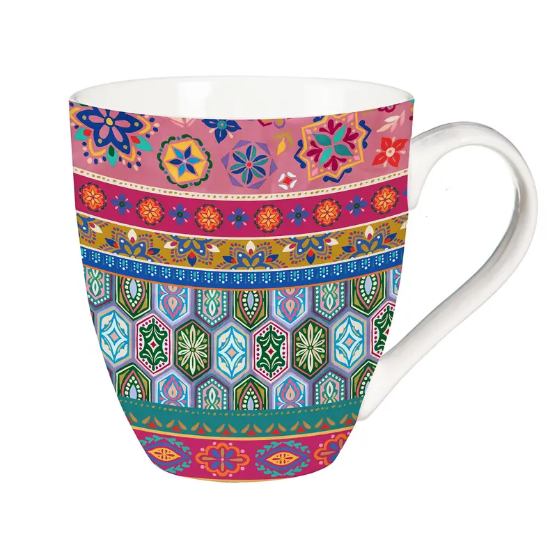 Geometric Tapestry Ceramic Cup O' Java, 17oz, Gift Box