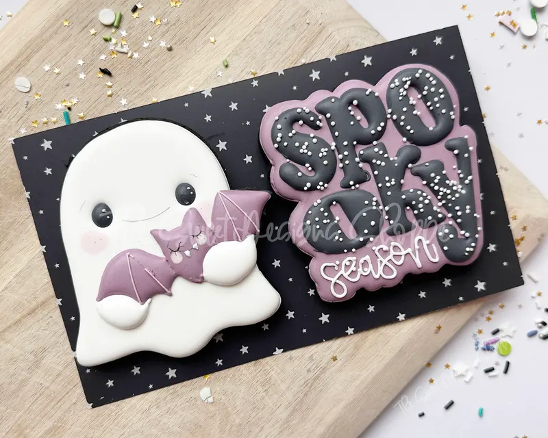 Ghost with Bat Plush & Spooky Season Plaque Cookie Cutter Set - Set of 2 - Cookie Cutters