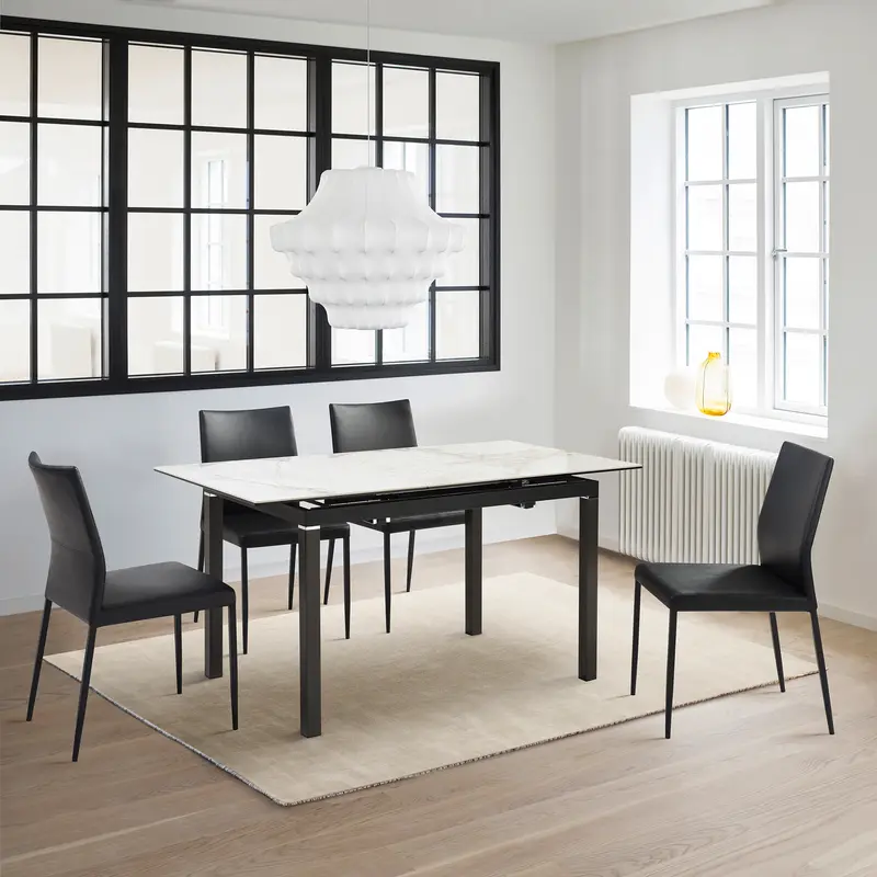 Giana Kash 5 Piece Extendable Dining Set with Black Faux Leather Chairs By Armen Living