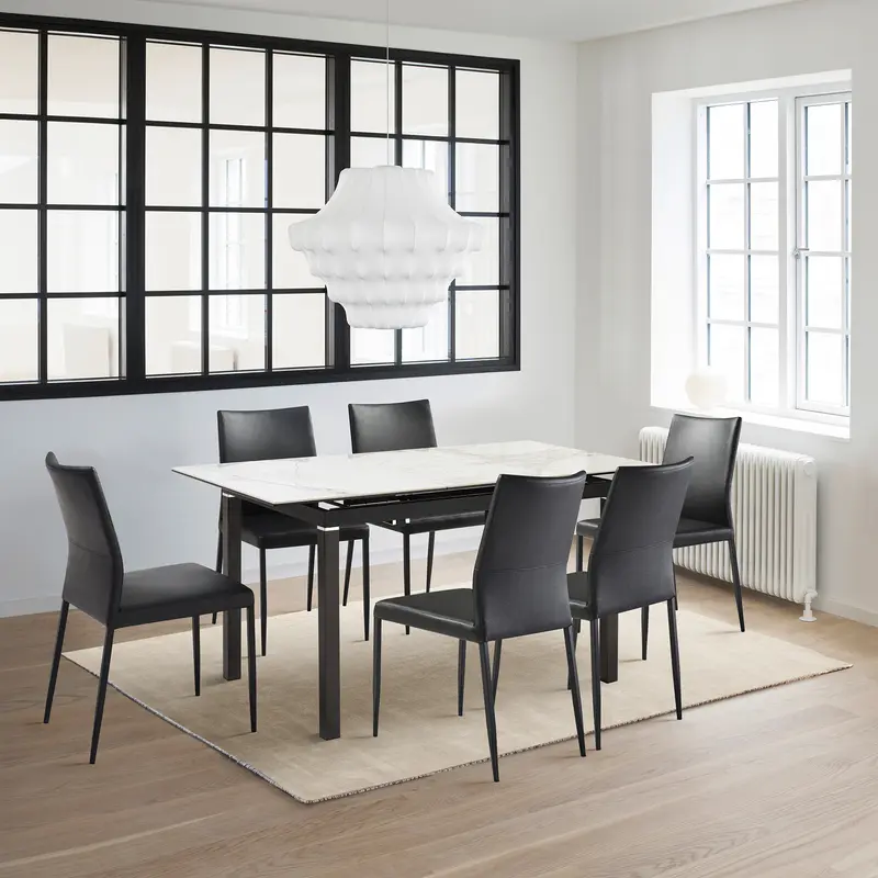Giana Kash 7 Piece Extendable Dining Set with Black Faux Leather Chairs By Armen Living