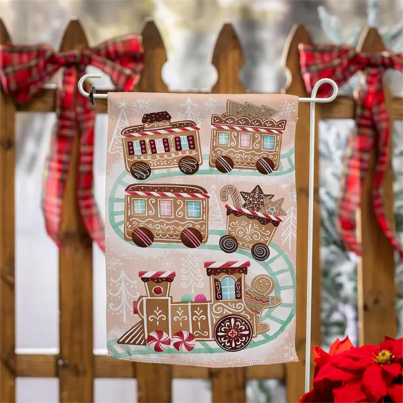 Gingerbread Train Suede Garden Flag_x000D_