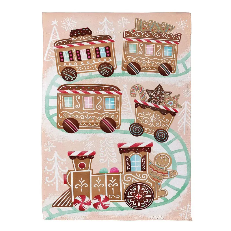 Gingerbread Train Suede House Flag