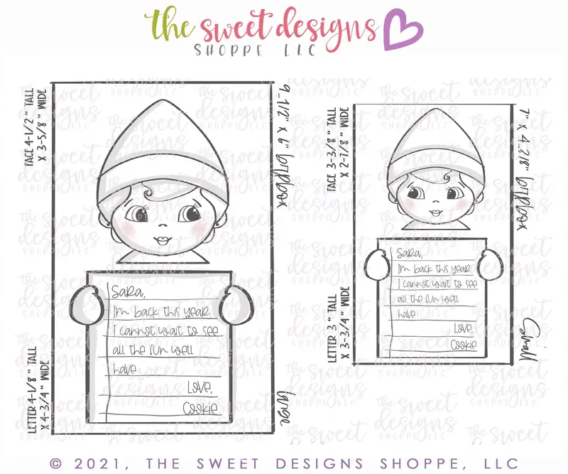 Girl Elf with Letter - Set of 2 - Cookie Cutters
