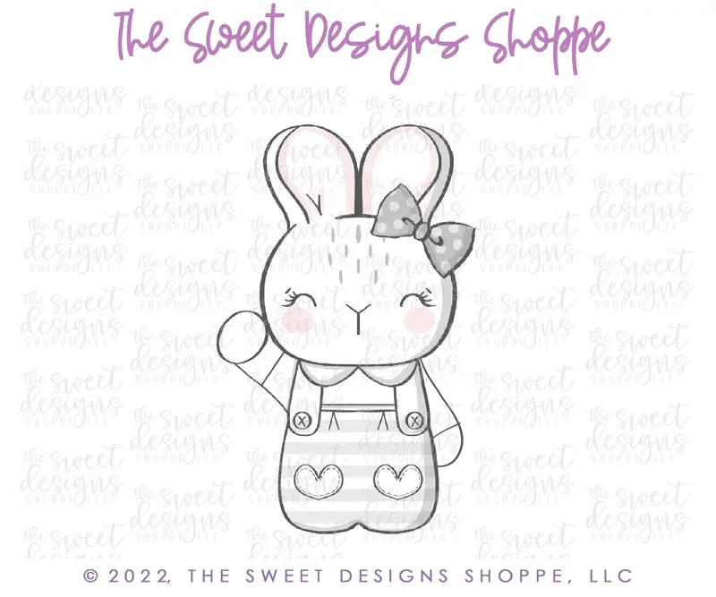 Girly Bunny with Hand Up - Cookie Cutter