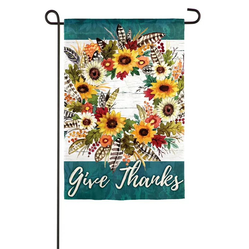 Give Thanks Wreath Garden Suede Flag,14s9264