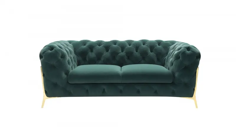 Glam 74" Green Velvet And Gold Loveseat By Homeroots