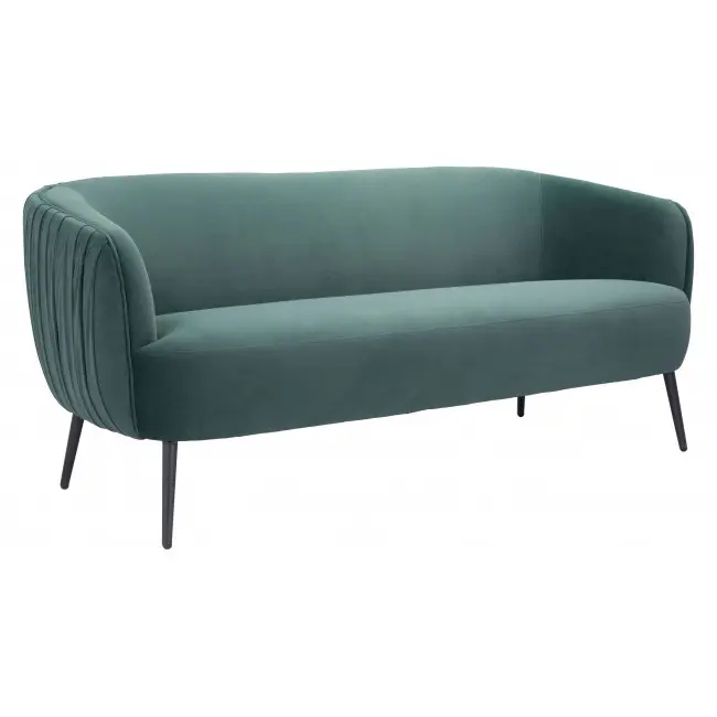 Glam Green Pleated Velvet with Black Sofa By Homeroots